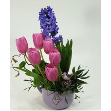 Flower bowl with tulips and hyacinth M